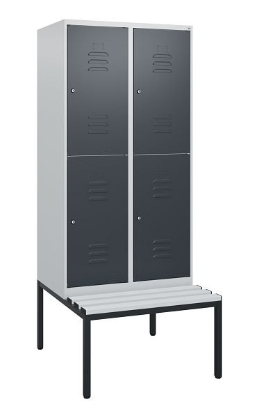 C+P dubbeldekskast Classic PLUS, 2 vakken, 1950x800x815mm, 7035/7016, cilindersloten, met bank eronder, 0803505-22 S10072