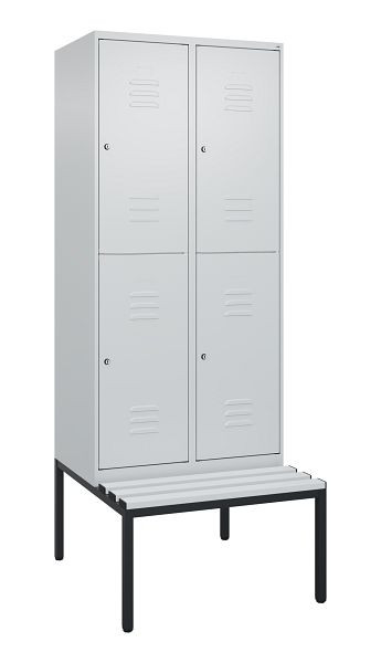 C+P dubbeldekskast Classic PLUS, 2 vakken, 2120x800x815mm, 7035/7035, cilindersloten, met bank eronder, 0803507-22 S10024