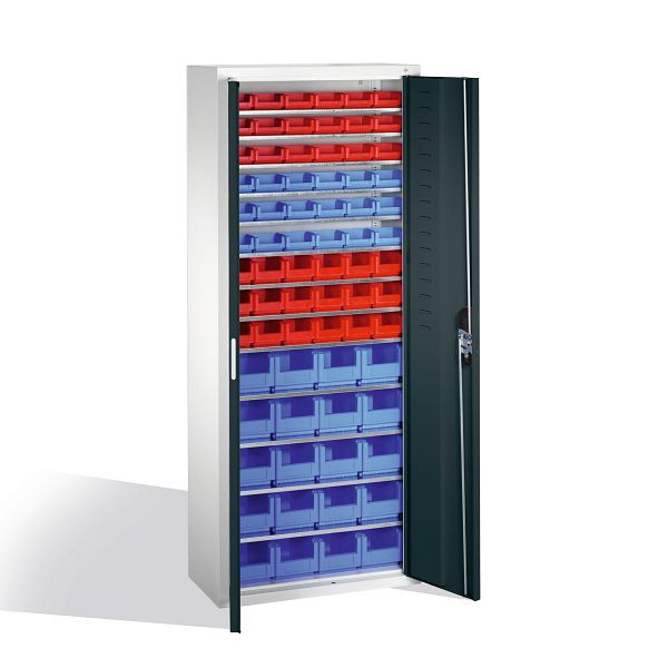 C+P tijdschriftenkast serie 13, H1690xB700xD300mm, kleur: lichtgrijs / antracietgrijs, verzonken handgreep, 133413-27 S10102