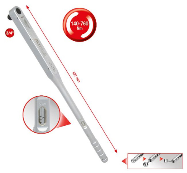 KS Tools 3/4" ALUTORQUE precisiemomentsleutel, 140-760Nm, rechts aandraaien, enkel vierkant, 516.5045