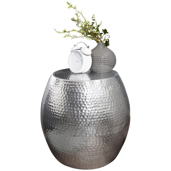 Wohnling bijzettafel PEDRO 42 x 42 x 42 cm aluminium zilver oosters rond, WL5.466