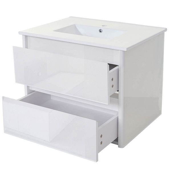 Mendler wastafel + badmeubel HWC-B19, wastafel badkamer, hoogglans 50x80cm, wit, 57628+57627