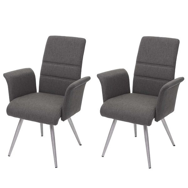 Mendler set van 2 eetkamerstoelen HWC-G55, keukenstoel met armleuningen, stof/textiel geborsteld RVS, grijsbruin, 71709