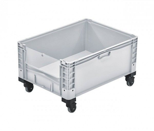 ALPHA Eurocontainer gesloten 800x600x320 mm met uitneemklep en wielen, 2600-GR