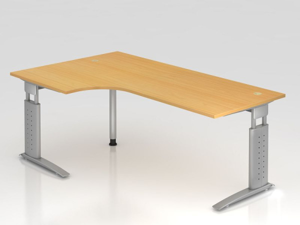 Hammerbacher hoektafel C-poot 200x120cm 90° beuken/zilver, hoekvorm 90°, horizontale kabelgoot, links of rechts monteerbaar, VUS82/6/S