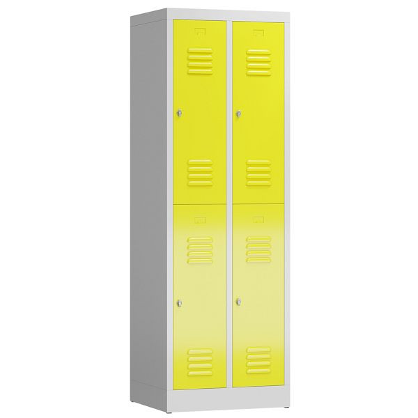 Lüllmann ClassiX kledingkast, 2 vakken, dubbeldekker, 1800 x 590 x 500 mm, lichtgrijs/zinkgeel, X-520226