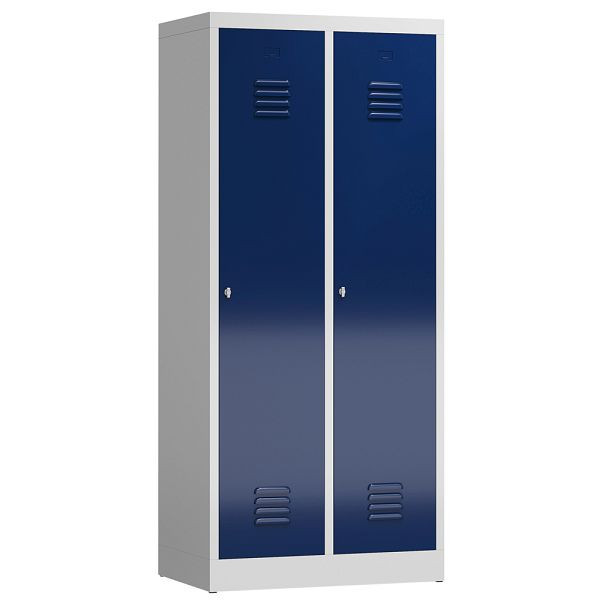 Lüllmann ClassiX kledingkast, 2 vakken met zwart-wit scheiding, 1800 x 800 x 500 mm, lichtgrijs/gentiaanblauw, X-515121