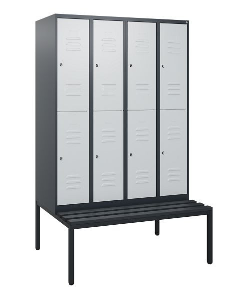 C+P dubbeldekskast Classic PLUS, 4 vakken, 1950x1200x815mm, 7016/7035, cilindersloten, met bank eronder, 0803505-40 S10088