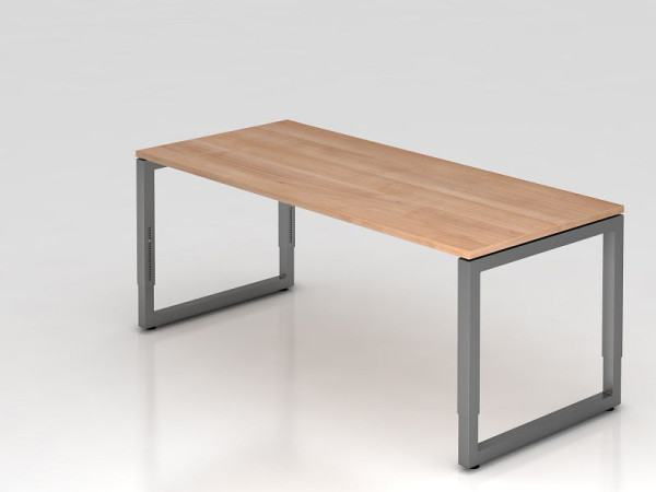 Hammerbacher bureau O-voet vierkant 180x80cm walnoot/grafiet, rechthoekige vorm met zwevend tafelblad, VRS19/N/G
