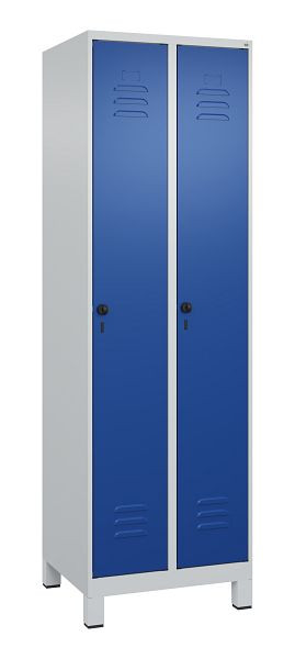 C+P Mehrzweckschrank Classic PLUS, Füße, 2 Abteile, 1950x600x500mm, 7035/5010, Drehriegel, Türen rechts angeschlagen, 080010-20B S10003