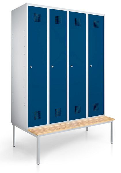 KEMMLIT lockerkast met 4 vakken 40cm met bank, gentiaanblauw 5010, draaibare sluiting, 100126