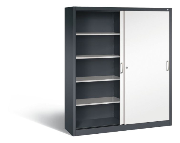 C+P schuifdeurkast Acurado, H1950xB1600xD400mm, kleur: zwartgrijs / verkeerswit, beugelgreep, 5 niveaus, 2140-00 S10221