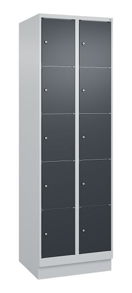 C+P lockerkast Classic PLUS, onderstel, 2 vakken met elk 5 vakken, 1950x600x500mm, 7035/7016, 080020-205 S10008