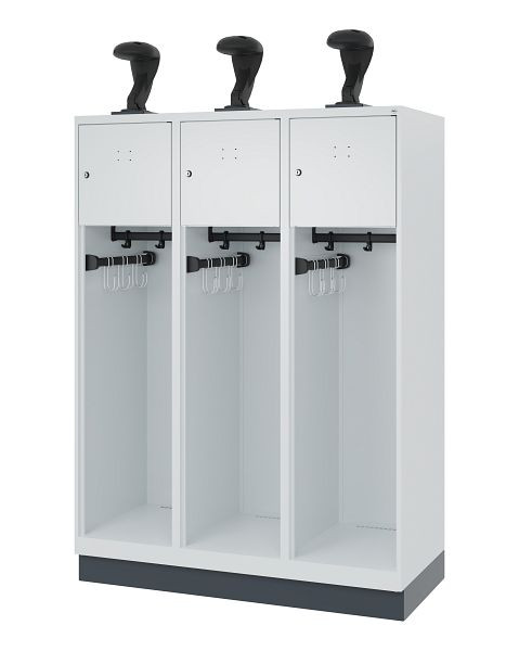 C+P brandweerkast Evolo, model YOUNGSTER, 3 compartimenten, H1530B1200T500 mm, lichtgrijs, sokkel, 0490015-32 S10009