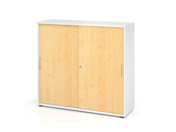 Hammerbacher schuifdeurkast 1753S BS, 3 OH, romp: wit / voorkant: esdoorn, 120 x 40 x 110 cm (BxDxH), V1753S/W/3/BS