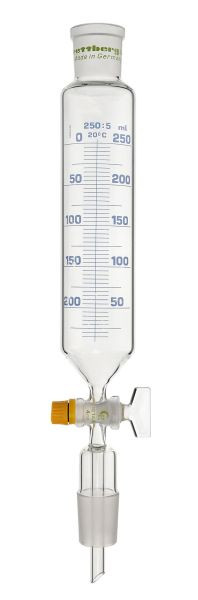 Rettberg druppeltrechter, 250 ml, huls NS 29/32, kegel NS 29/32, glazen afsluitkraan 4 mm, schaalverdeling, 134042236