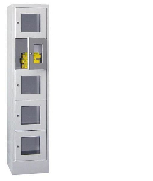 Pavoy Schließfachschrank mit Sockel 1850/500/400, 1b x 5h, Zylinderschloss, Abteilbreite 400, Sichtfenster, 61213-154-091-910