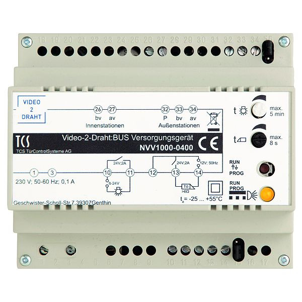 TCS voedings- en besturingseenheid voor video 2-draads: BUS-systemen, DIN-rail 6 TE, NVV1000-0400