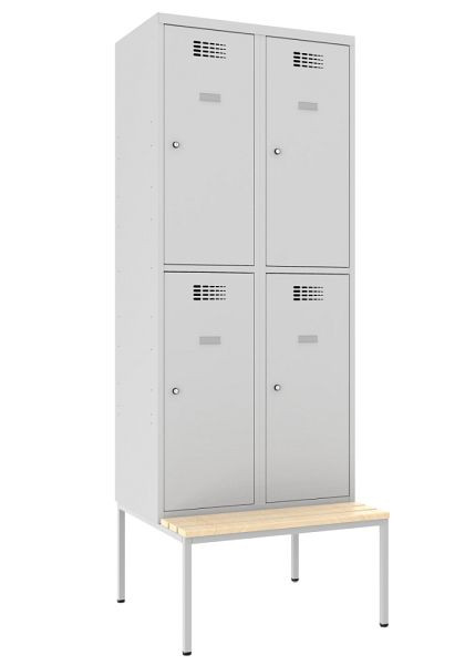KEMMLIT garderobekast met 2 vakken en 4 deuren 40cm met bank, lichtgrijs 7035, draaibare sluiting, 100296