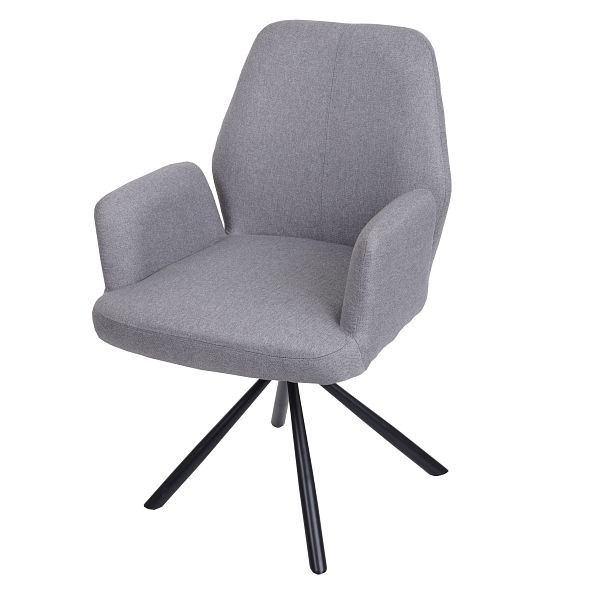 Mendler HWC-H71 eetkamerstoel, keukenstoel, fauteuil, draaibare auto-position stof/textiel staal, lichtgrijs, 83285