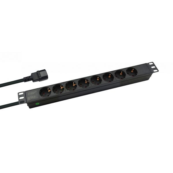 Helos 19" stekkerdoos PROFESSIONAL, 8-voudig, zwart, 2,0m, voor UPS (C14), 262836