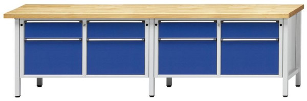 ANKE kastwerkbank; 2 werkplekken; 2800x700mm; Links 2 laden 180, 360 mm; Rechts 2 laden 180, 360 mm