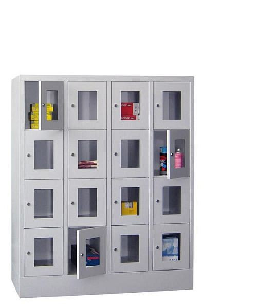 Pavoy Schließfachschrank mit Sockel 1518/500/1200, 4b x 4h, Zylinderschloss, Abteilbreite 300, Sichtfenster, 61213-443-091-910