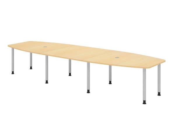 Hammerbacher vergadertafel KT40C, 400 x 130 cm, blad: esdoorn, 25 mm dik, 8-poots frame zilver, ronde buis 6 cm, werkhoogte 72-74 cm, VKT40C/3/S