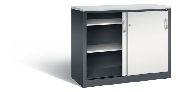C+P dressoir met schuifdeuren Acurado, H1000xB1200xD500mm, kleur: zwartgrijs/lichtgrijs, beugelgreep, 2056-00 S10136