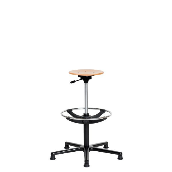 SOFAME werkkruk NATUR met glijders en voetenring, zithoogte 52-78 cm, aluminium onderstel, W050010008