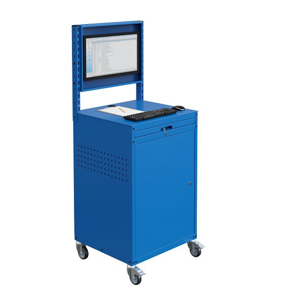 SOFAME computerkast MODULINFO B695 x D 660 x H 1005 met kantelbare monitorbehuizing op wielen, hemelsblauw RAL 5015, W040010028BIGC
