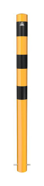 Schake afzetpaal stalen buis Ø 89 x 2,9 mm geel/zwart, stationair, voor betonverankering met grondanker, zonder oog, 489BG