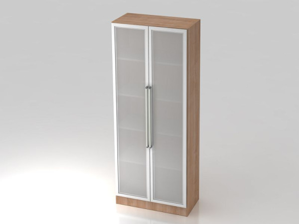Hammerbacher vitrinekast 5OH, onderpaneel, chroomgreep walnoot/zilver, 80x42x200,4 cm (BxDxH), V7100G/N/S/CE