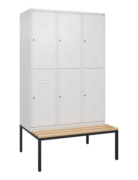 C+P dubbeldekskast Classic PLUS, 3 vakken, 2120x1200x815mm, 9016/9016, cilindersloten, beukenhouten zitlat, bank, 0803507-32 S10104