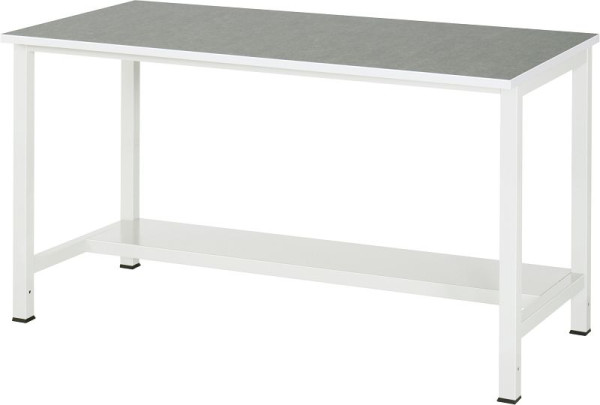 RAU werktafel serie 900, B1500xD800xH825mm, blad met universeel/linoleum bekleding, met plank onder, 320mm diep, 03-900-3-L25-15.12