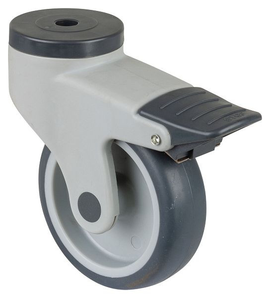 BS-rollen Kunststofrol met rem, breedte 32 mm, Ø100 mm, tot 100 kg, grijs rubberen loopvlak, glijlager, verpakking van 2 stuks, C121.A81.100