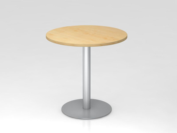 Hammerbacher vergadertafel 80cm rond esdoorn/zilver, zilver frame, VSTF08/3/S
