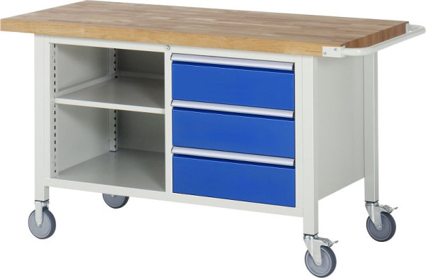 RAU verrijdbare werkbank serie 8000, dubbele bodemcontainer (3x lade, 1x legbord), 1500x880x700 mm, 05-8462A2-157B4S.11