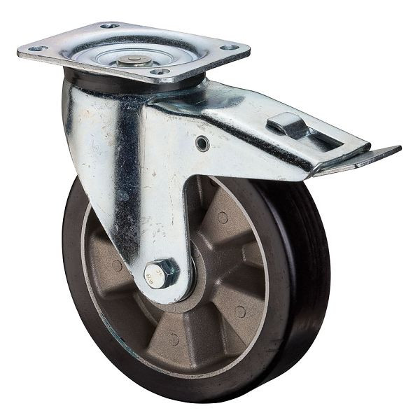 BS-wielen Zwaarlastwiel met rem, breedte 40 mm, Ø125 mm, tot 225 kg, polyurethaan gegoten 78 Shore A, aluminium behuizing, kogellager, L620.B91.125
