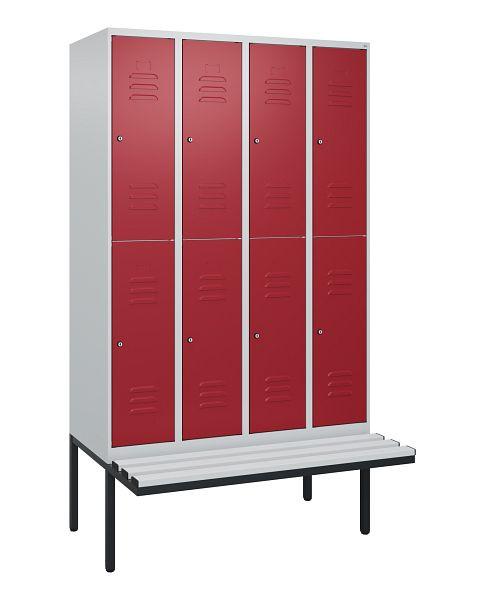 C+P dubbeldekskast Classic PLUS, 4 compartimenten, 2120x1200x815mm, 7035/3003, cilindersloten, zwevende zitting, 0803407-40 S10016