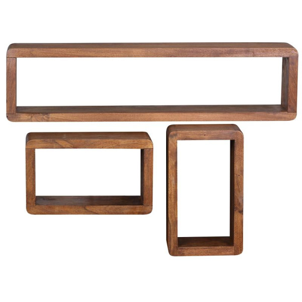 Wohnling Design Wandplanken set van 3 BOHA massief houten planken Sheesham landelijke stijl, WL1.525