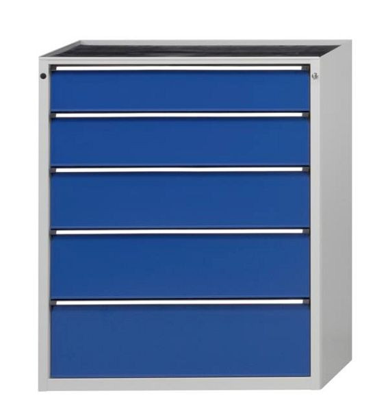 ANKE gereedschapskast; 1065 x 700 x 1320 mm; RAL 7035/5010; Massief beuken blad 40 mm; 5 laden 180, 210, 240, 270, 300 mm, 610.513