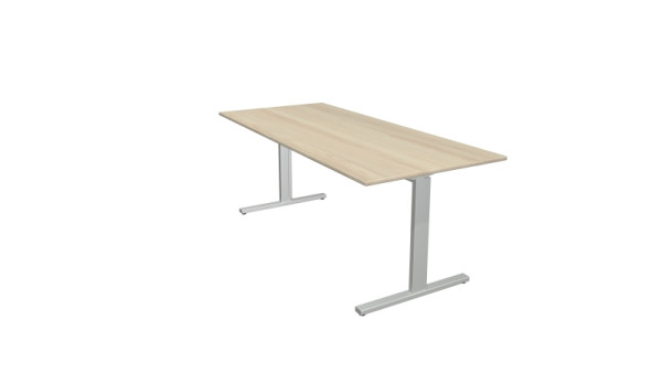 Kerkmann bureauvorm 2 - B 1800 x D 800 x H 700-820 mm met T-voetframe in aluminium zilver, esdoorn, 11020750
