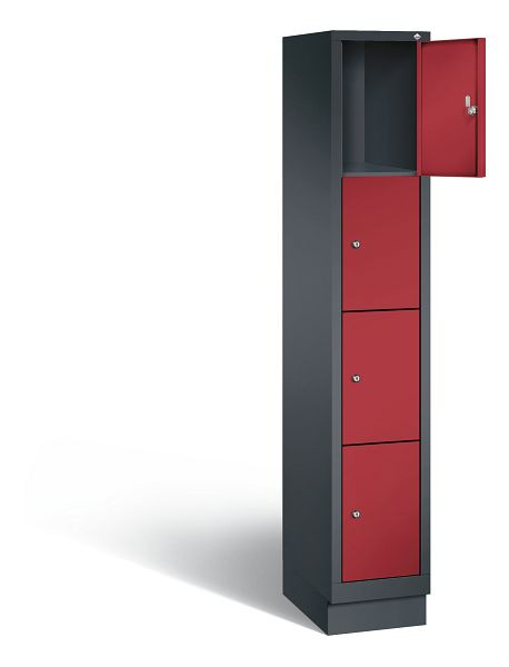 C+P lockerkast Evolo, H1800xB320xD500mm, kleur: zwartgrijs/robijnrood, 48020-104 S10007