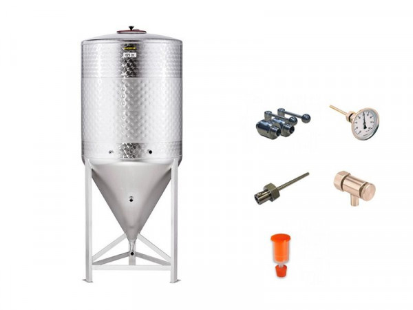 Speidel Set Gär- und Lagerbehälter FD-ZKG 240 Liter, Gärtank 30-60 Liter, Edelstahl-Kugelhahn, Thermometer, Probierhahn, Gärspund + Stopfen, 45602-ZKG-0001