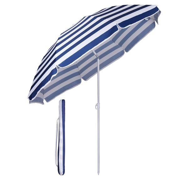 Sekey® 160 cm ronde parasol, kleur: blauwe en witte strepen, 39916005