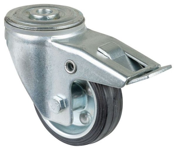 BS rollen transportrol met rem, breedte 30 mm, Ø80 mm, tot 65 kg, zwart rubberen loopvlak, rollager, VE = 2 stuks, L121.B58.080
