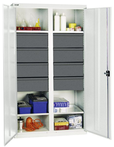 stumpf gereedschaps- en materiaalkast serie 3000, 7035/7035, 8 laden 200 mm, tussenwand, 4 bakbodems, 3004607