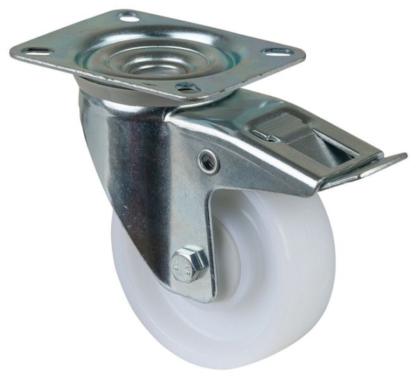 BS-rollen transportrol met rem, breedte 32 mm, Ø100 mm, tot 160 kg, loopvlak/wiellichaam kunststof, kogellager, VE = 2 stuks, L420.B15.101