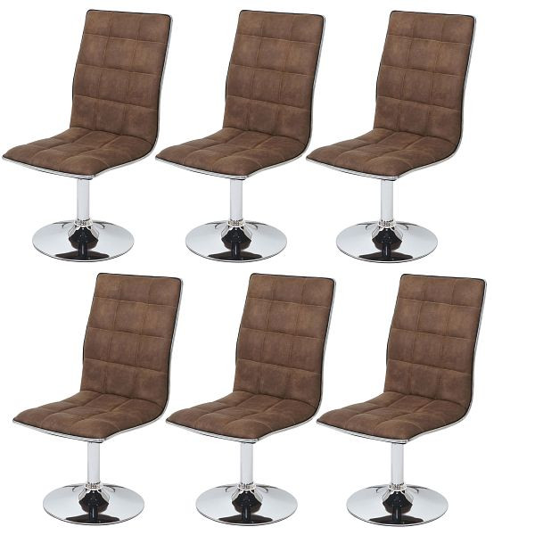 Mendler set van 6 eetkamerstoelen HWC-C41, stoel keukenstoel, in hoogte verstelbaar draaibaar, stof/textiel, vintage bruin, 3x59107